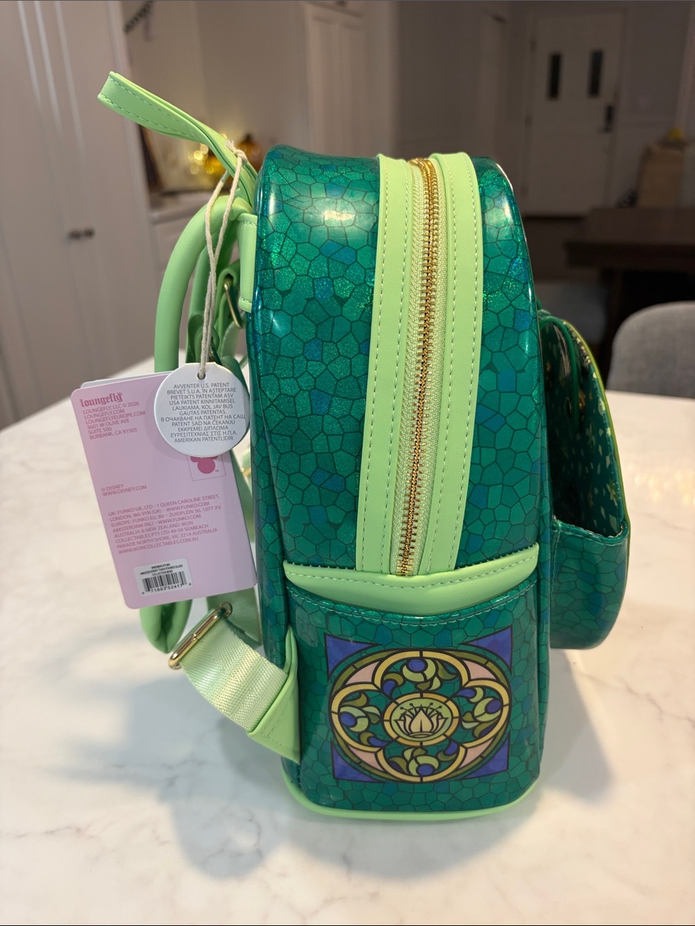 Loungefly Green Stained-Glass Princess Tiana Mini Backpack - Picture 3 of 13
